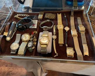 Vintage watches, vintage lighters, pocket knife, money clips