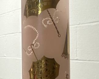 Mid-century iced tea glasses. Pink with gold umbrellas. Practically MINT condition. Once in a lifetime find.