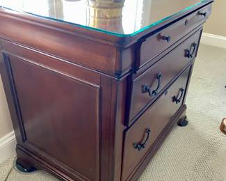 File cabinet with glass protection top and two large Drawers Available for Pre Sell