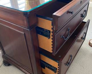 File cabinet with glass protection top and two large Drawers Available for Pre Sell
