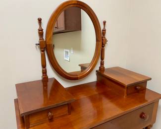 Antique 5 Drawer Dresser includes two glove boxes on top and mirror w turned poles