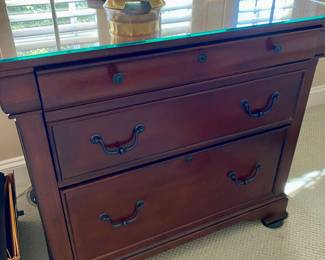 File cabinet with glass protection top and two large Drawers Available for Pre Sell