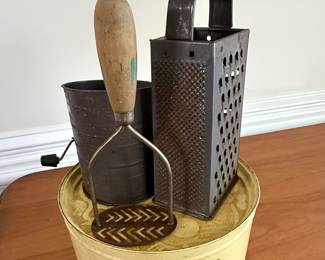 Vintage tin and kitchen tools for sale