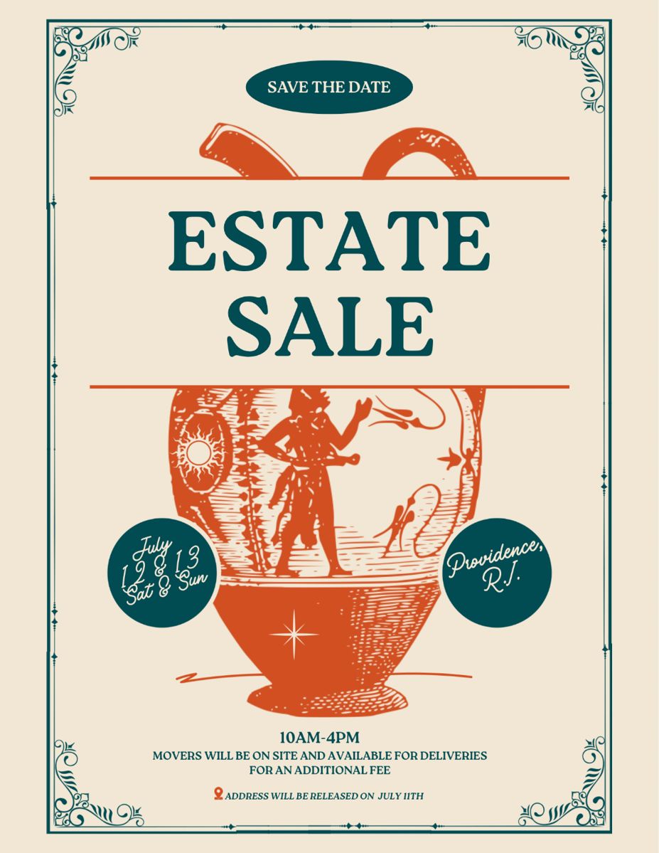 Cream Dark Green Orange Vintage Antique Store Flyer