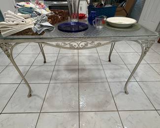 Glass top iron table