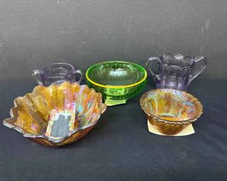Colorful Glass Bowls Including Carnival Glass 