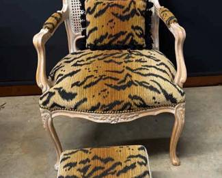 Tiger Print Arm Chair With Matching Foot Stool