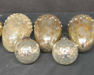 Lot Of 7 Mercury Glass Ornaments 5 Acorn And 2 Round Balls 