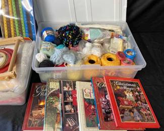 6 Boxes Of Crafting Books, Misc. Yarn, Thread And Knitting Hardware