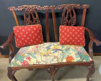 Wooden Hand carved Upholstered Bench 