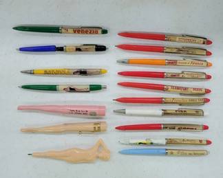 Vtg Floating Action Nude Girl & Advertising Pens
