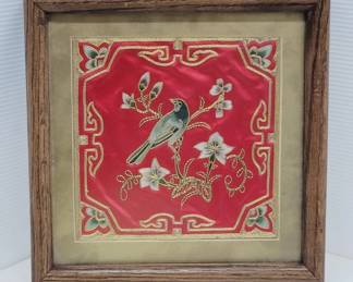 Vintage Chinese Silk Embroidered Birds Framed