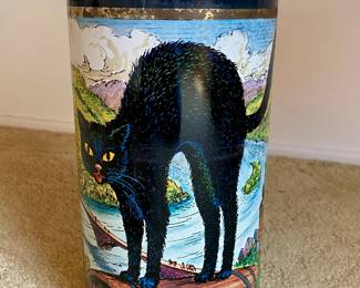 Julius Kayser Black Cat Bavarian Village Scene Umbrella Canister/Trash Can