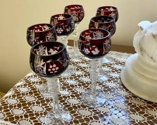Bohemian Cut Crystal Sherry/Port Glasses