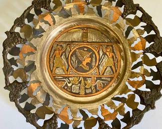 Hand etched Egyptian motif dish