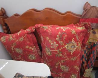 Pillows, vintage twin bed frames