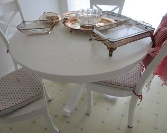More kitchen - painted antique oak pedestal table with 4 chairs