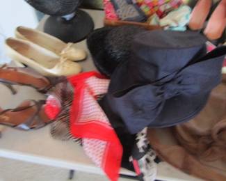 Lots of antique/vintage hats, scarves