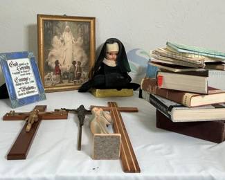 Religious Items Collection with Crucifixes and Holy Bible