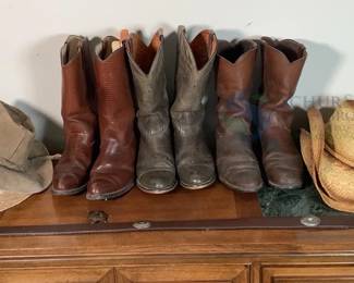Western-Style Hats, Leather Cowboy Boots, and Belt Collection