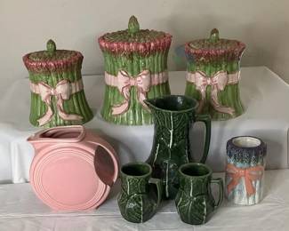 Ceramic Pitcher, Vase, and Canisters Set