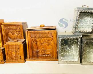 Vintage Wooden & Metal Kitchen Canister Sets