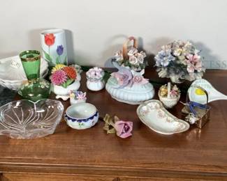 Decorative Porcelain and Glass Collectibles, Multiple Colors, Floral Designs