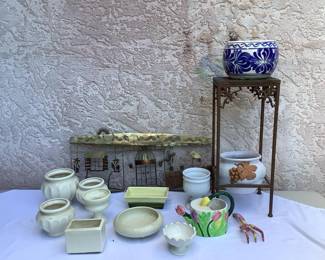 Mixed Lot of Decorative Ceramic Planters and Metal Wall Art