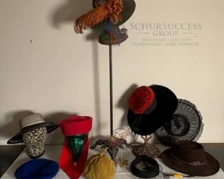 Vintage Collection of Hats with Decorative Hat Stands