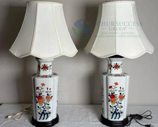 Pair of Porcelain Floral Table Lamps