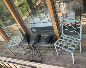 Outdoor Wrought Iron and Stone Furniture Set