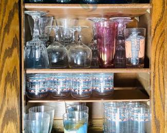 Vintage Glassware Set, Geometric and Floral Patterns