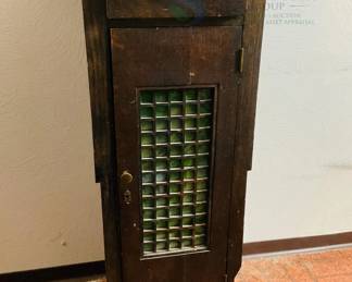 Dark Brown Wooden Cabinet with Glass Panel & White Cabinet with Shelves