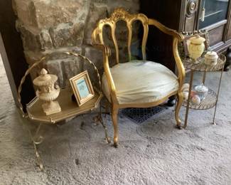 Antique Gold Accent Chair & Decorative Side Tables