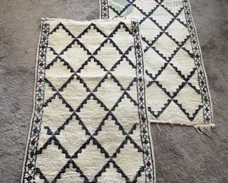 Set of Two hand woven Wool Rugs, Geometric Diamond Pattern