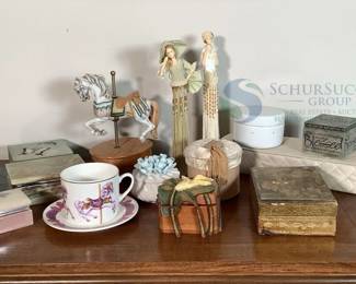 Assorted Collectibles: Carousel Horse, Angel Figurines, Teacup Set