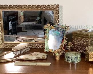 Vintage Gold-Tone Vanity/Dresser Accessories