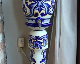 Decorative Ceramic Water Dispenser, Blue and White Pattern, 48" Tall