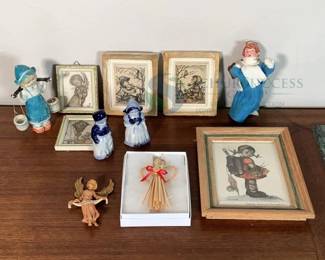 Vintage European Collectible Figurines and Framed Prints Set