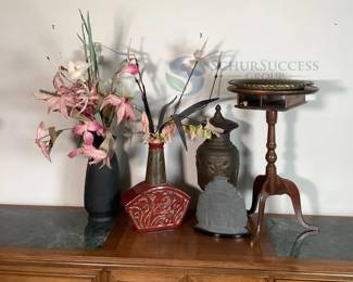 Decorative Pedestal Table with Brass Tray & More Decor