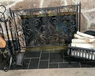 Ornate Black Metal Fireplace Set