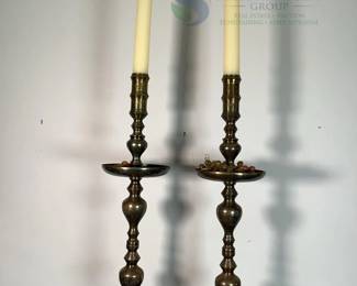 Pair of Tall Brass Candlesticks, Ornate Design, 24 Inches