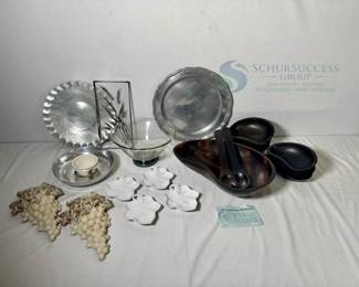 Vintage Mixed Lot: Ceramic, Acacia Wood, Metal Tableware & Decor Collection