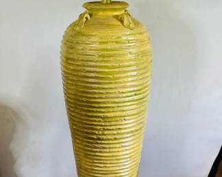 Vintage Green Ceramic Floor Lamp with White Fabric Shade