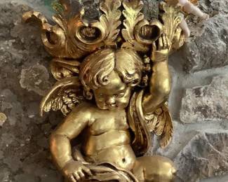 Gold Baroque Wall-Mounted Cherub Candle Holder