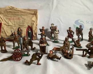 Vintage Toy Soldiers Set with Mess Hall Tent and Cannon
