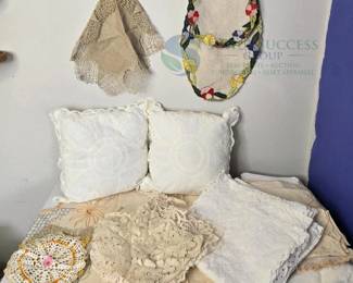 Vintage Embroidered Linens and Lace Doilies