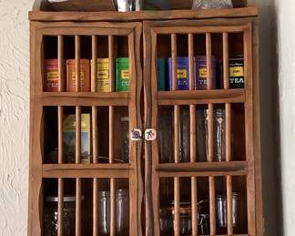 Wall-Mounted Wooden Display Cabinet with Glass-Paned Doors