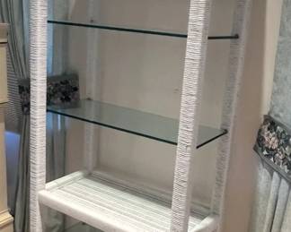 1 of 2 wicker lighted shelf units