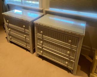 (2) 3-drawer wicker dressers w/glass tops